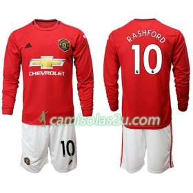 Camisolas de Futebol Manchester United Rashford 10 Criança Equipamento Principal 2019/20 Manga Comprida